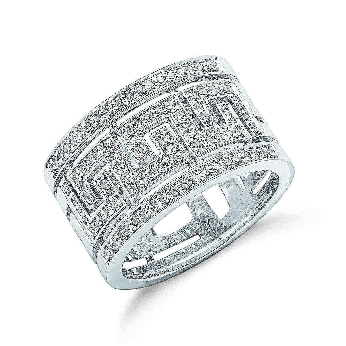 9ct White Gold 0.50ct Diamond Greek Key Ring - Samuel Perry