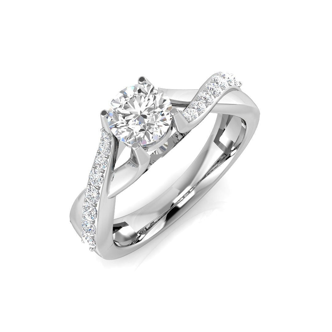 9ct White Gold 0.61ct Diamond Solitaire with Twist Shoulders Engagement Ring - Samuel Perry