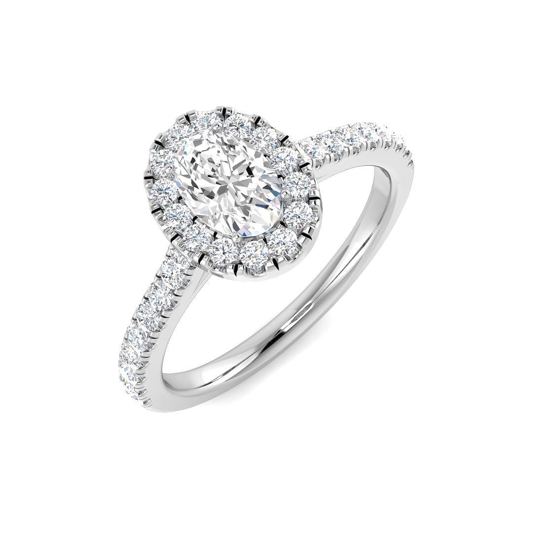 9ct White Gold 0.88ct Oval Halo Lab Grown Diamond Engagement Ring - Samuel Perry