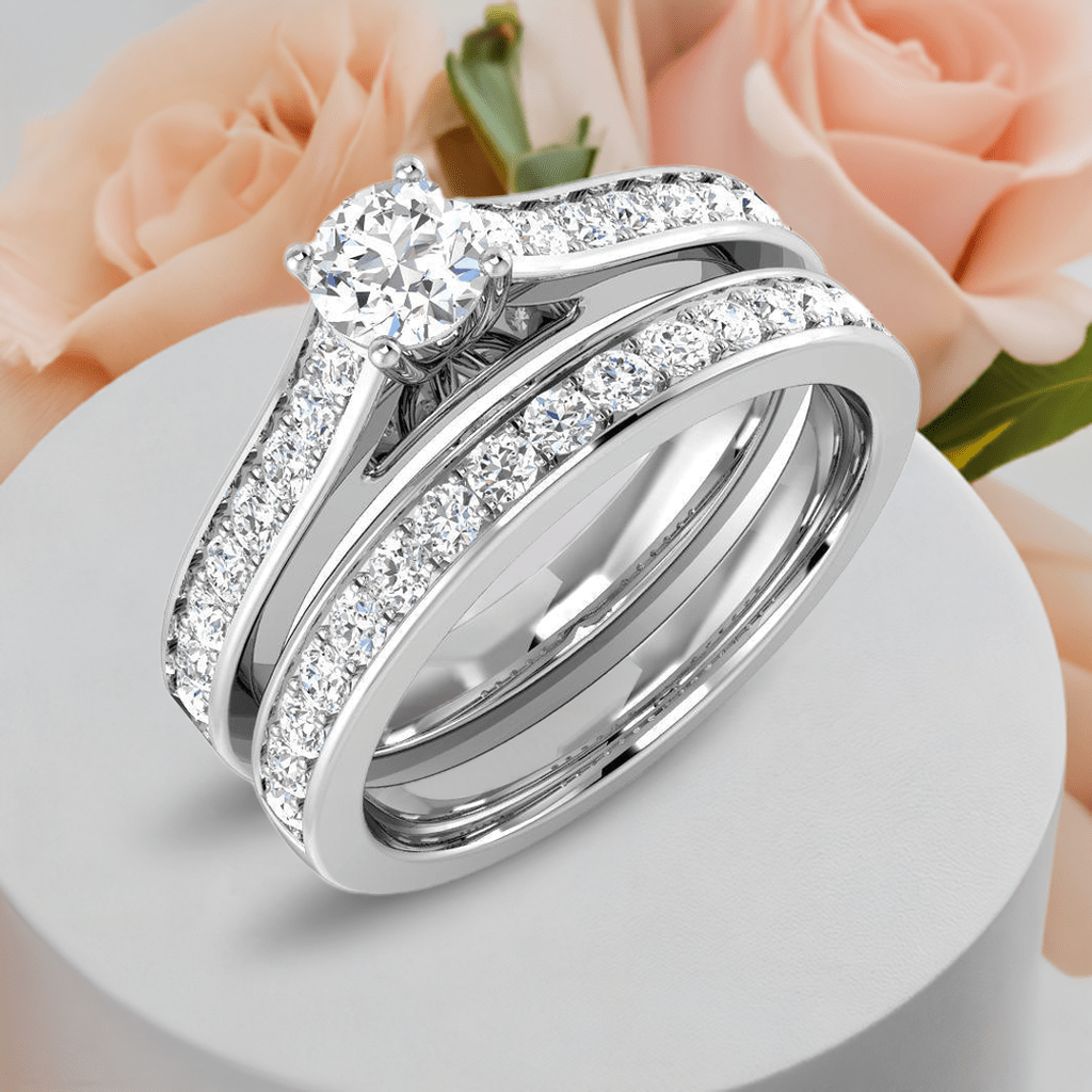 9ct White Gold 0.90ct Lab Grown Diamond Solitaire Bridal Set - Samuel Perry