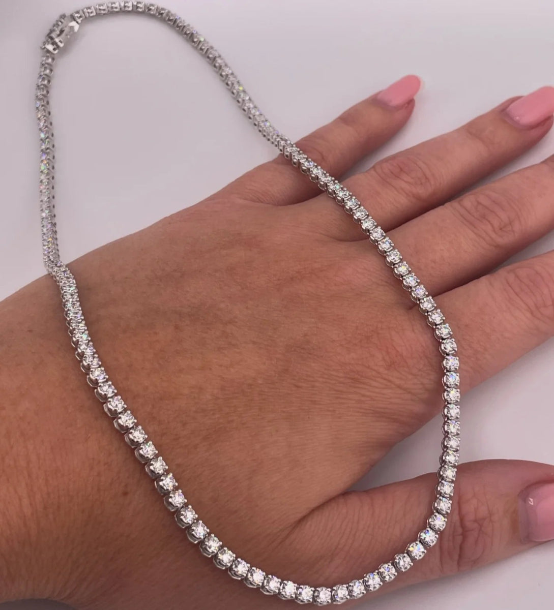 9ct White Gold 10.00ct Lab Grown Diamond Tennis Necklace - Samuel Perry