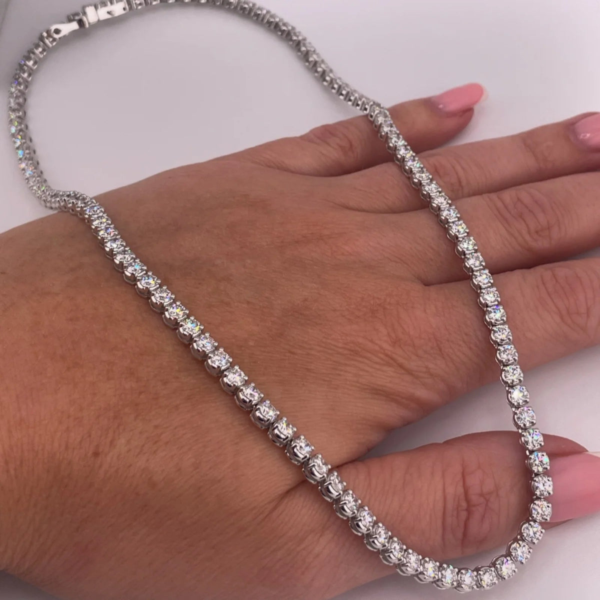 9ct White Gold 15.00ct Lab Grown Diamond Tennis Necklace - Samuel Perry