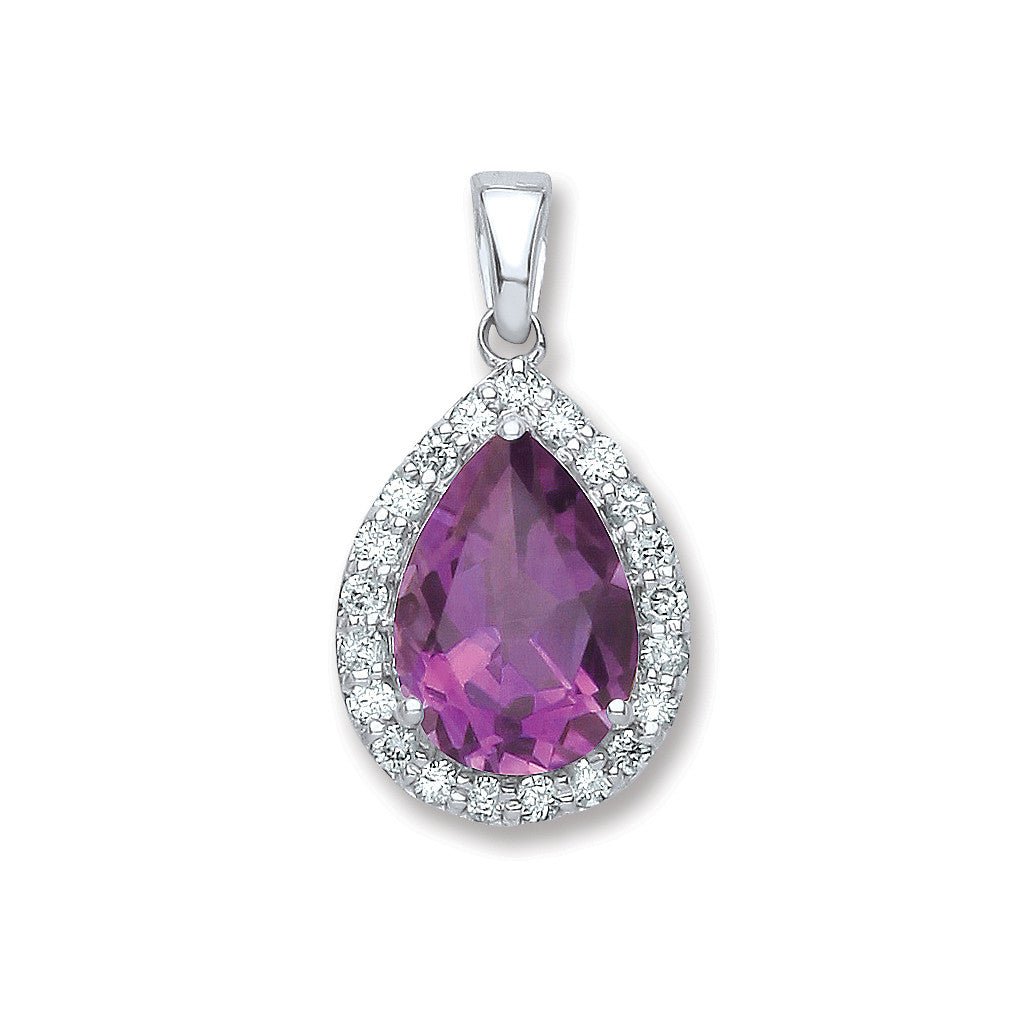 9ct White Gold 1.75ct Amethyst & 0.20ct Diamond Pear Pendant – Regal Elegance - Samuel Perry