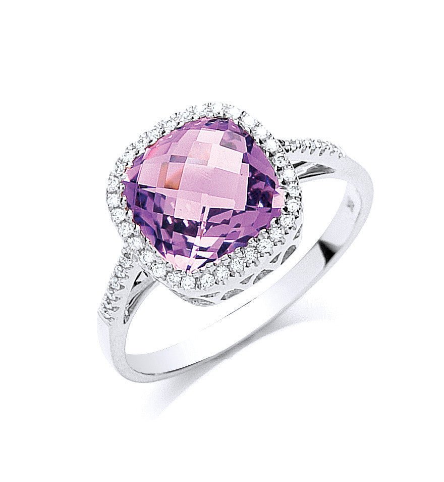 9ct White Gold 2.00ct Amethyst & 0.15ct Diamond Ring - Samuel Perry