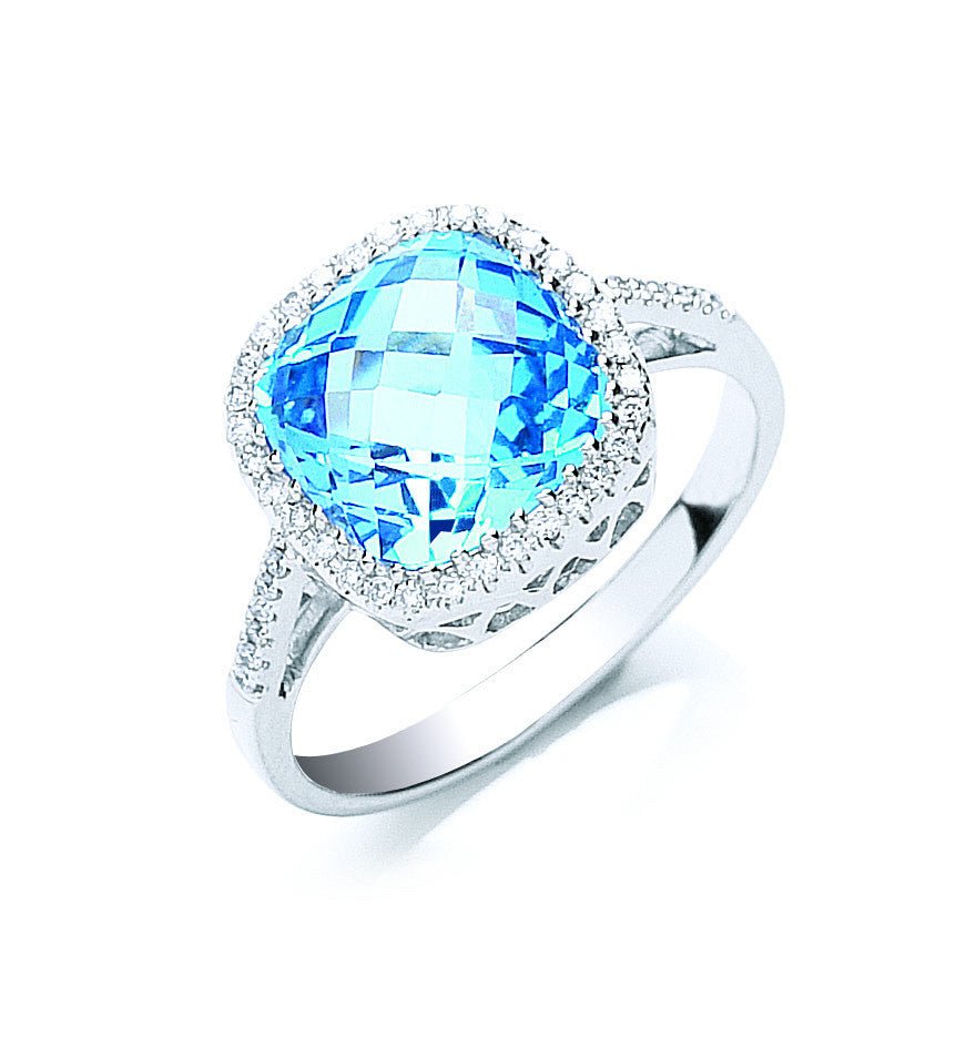 9ct White Gold 3.50ct Blue Topaz & 0.15ct Diamond Ring - Samuel Perry