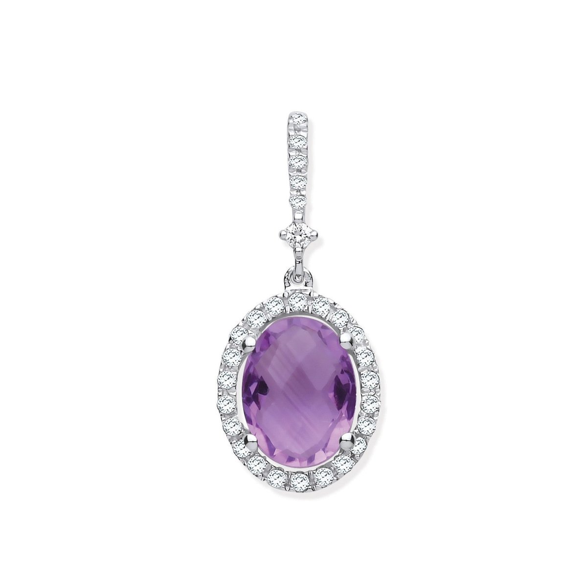 9ct White Gold Amethyst & Diamond Pendant - 1.35ct Amethyst, 0.17ct Diamonds - Samuel Perry