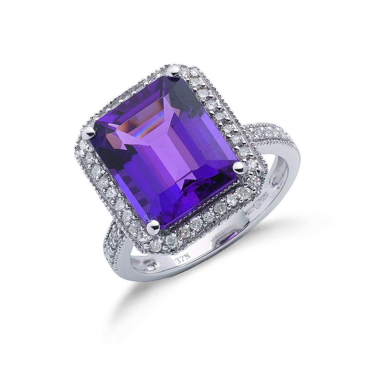 9ct White Gold Amethyst & Diamond Ring - Samuel Perry