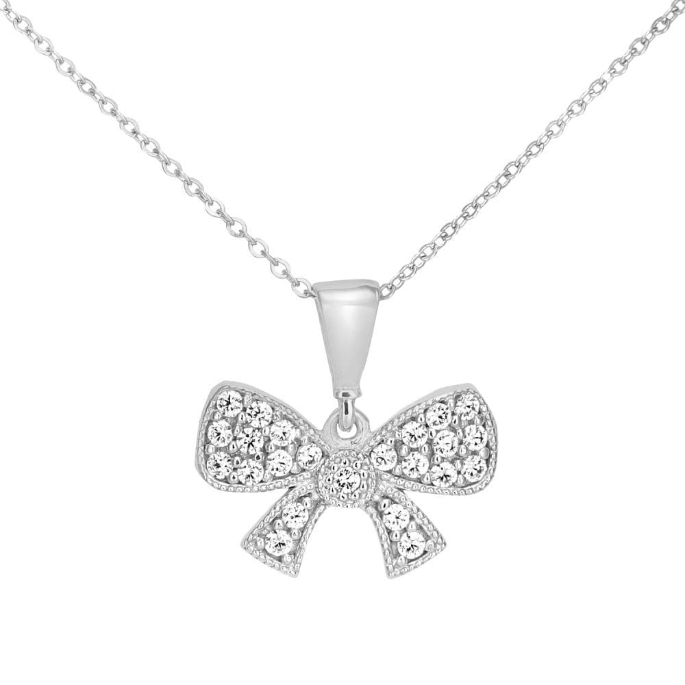 9ct White Gold Bow Pendant Necklace - Samuel Perry