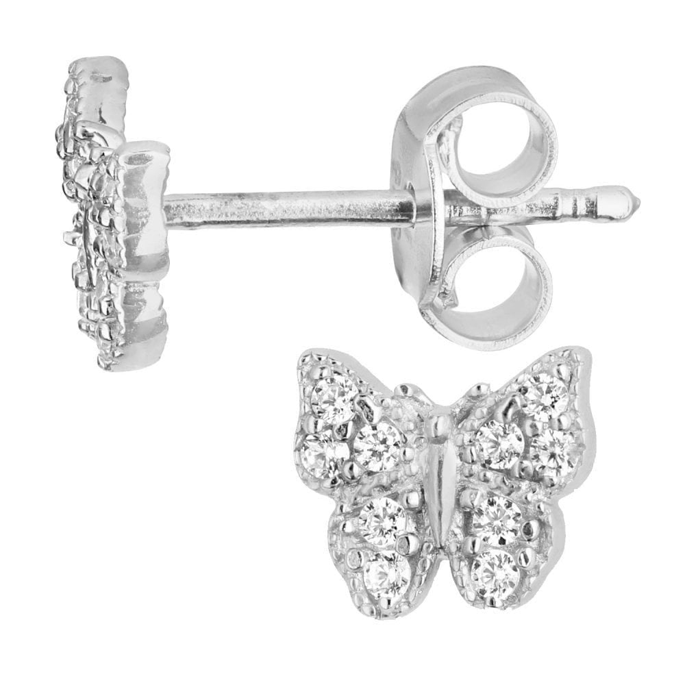 9ct White Gold Butterfly Stud Earrings - Samuel Perry