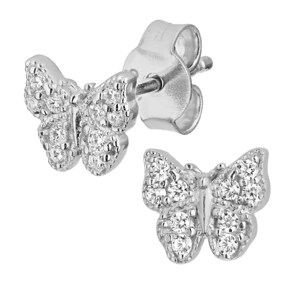 9ct White Gold Butterfly Stud Earrings - Samuel Perry