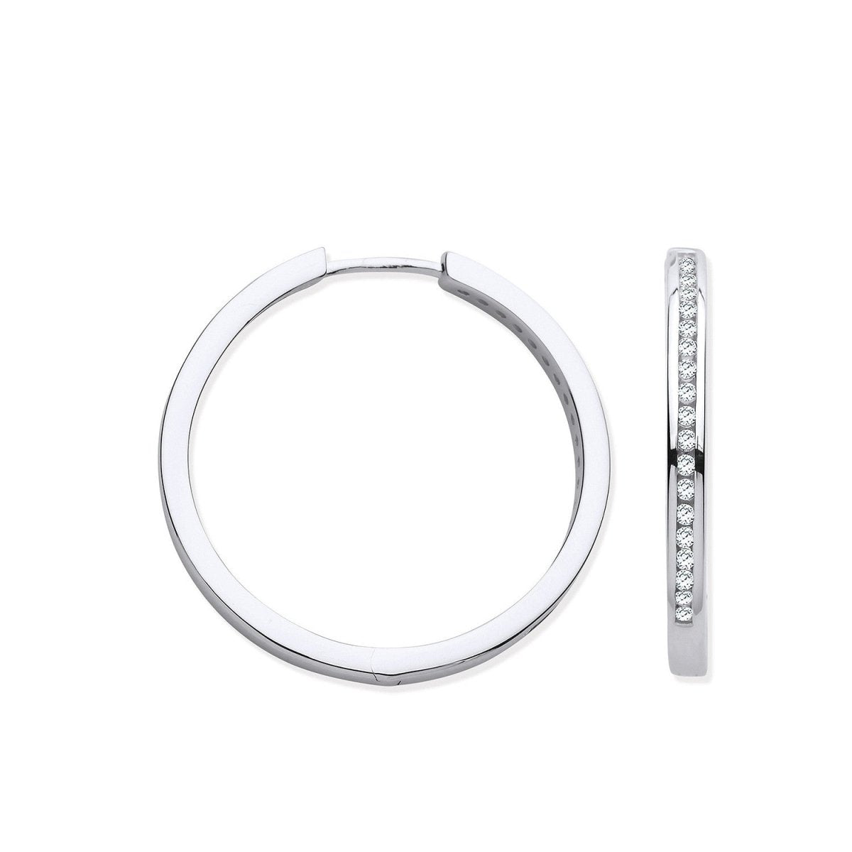 9ct White Gold Channel Set 0.27ct Diamond Hoop Earrings - Samuel Perry