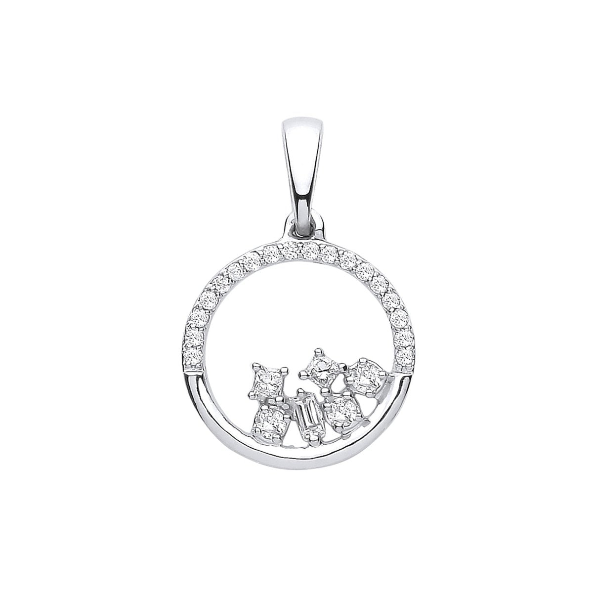 9ct White Gold Circle Pendant – 0.14ct Brilliant Diamond - Samuel Perry