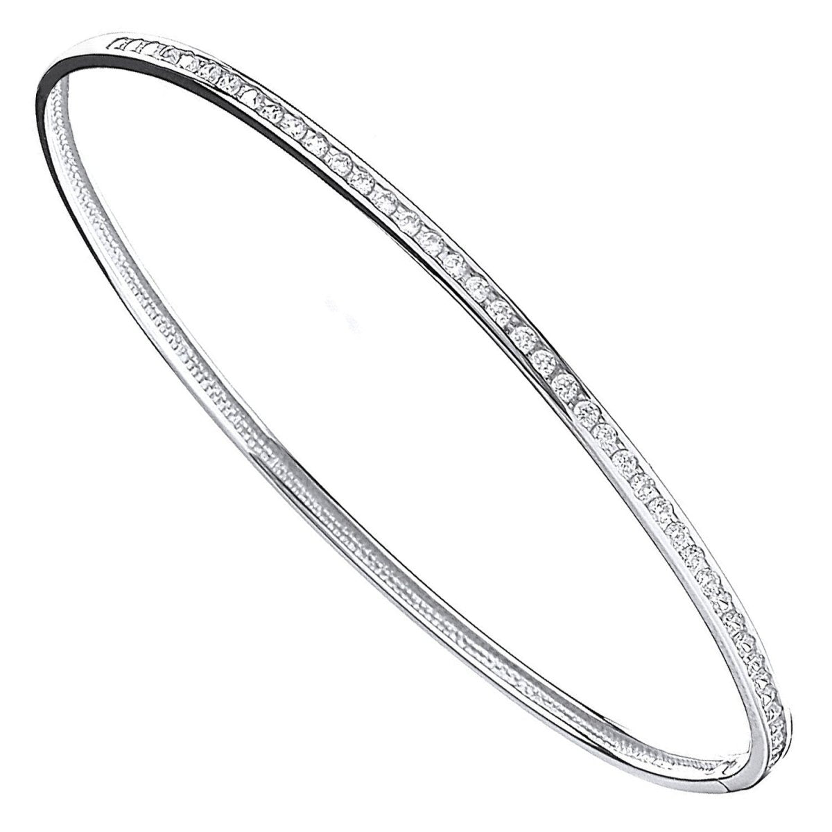 9ct White Gold CZ 3mm Bangle - Samuel Perry
