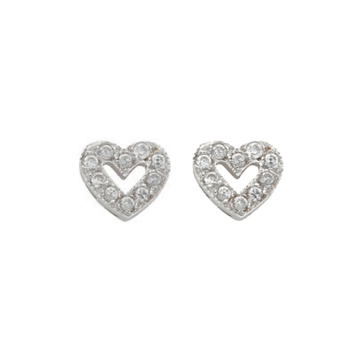9ct White Gold CZ Heart Stud Earrings - Samuel Perry