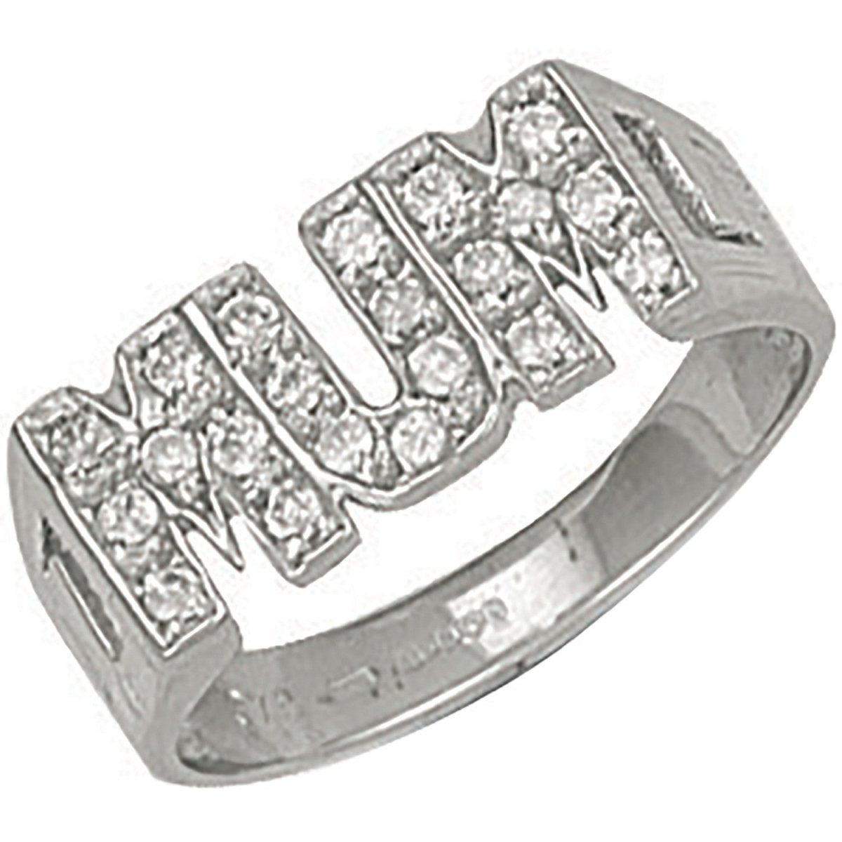 9ct White Gold CZ Mum Ring – Elegant Family Tribute - Samuel Perry