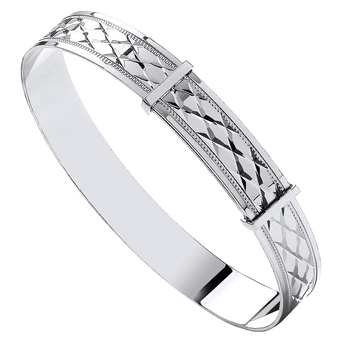 9ct White Gold D/C Expandable Baby Bangle – Timeless Elegance - Samuel Perry