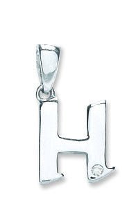 9ct White Gold Diamond "H" Initial Pendant - Samuel Perry