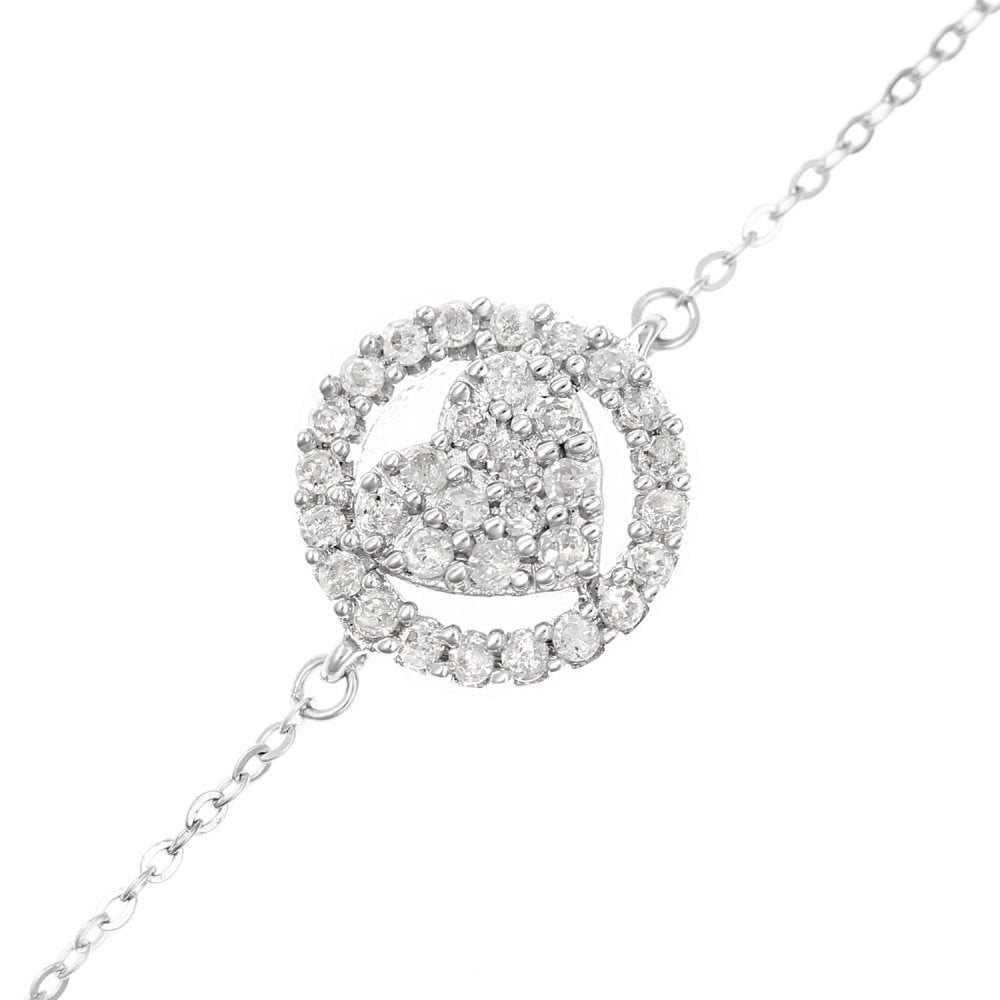 9ct White Gold Diamond Heart Bracelet - Samuel Perry