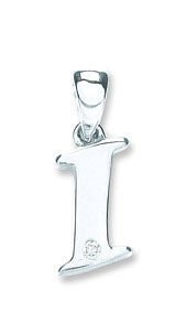 9ct White Gold Diamond "I" Initial Pendant - Samuel Perry