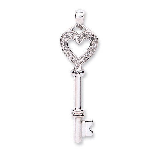 9ct White Gold Diamond Key Pendant - Samuel Perry