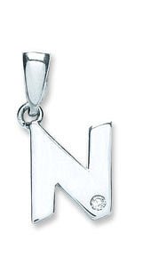 9ct White Gold Diamond "N" Initial Pendant - Samuel Perry
