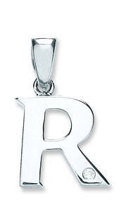 9ct White Gold Diamond "R" Initial Pendant - Samuel Perry
