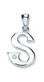 9ct White Gold Diamond "S" Initial Pendant - Samuel Perry