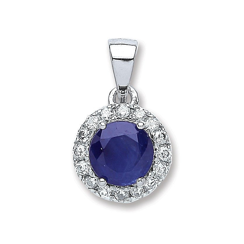 9ct White Gold Diamond & Sapphire Pendant - Samuel Perry