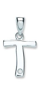 9ct White Gold Diamond "T" Initial Pendant - Samuel Perry