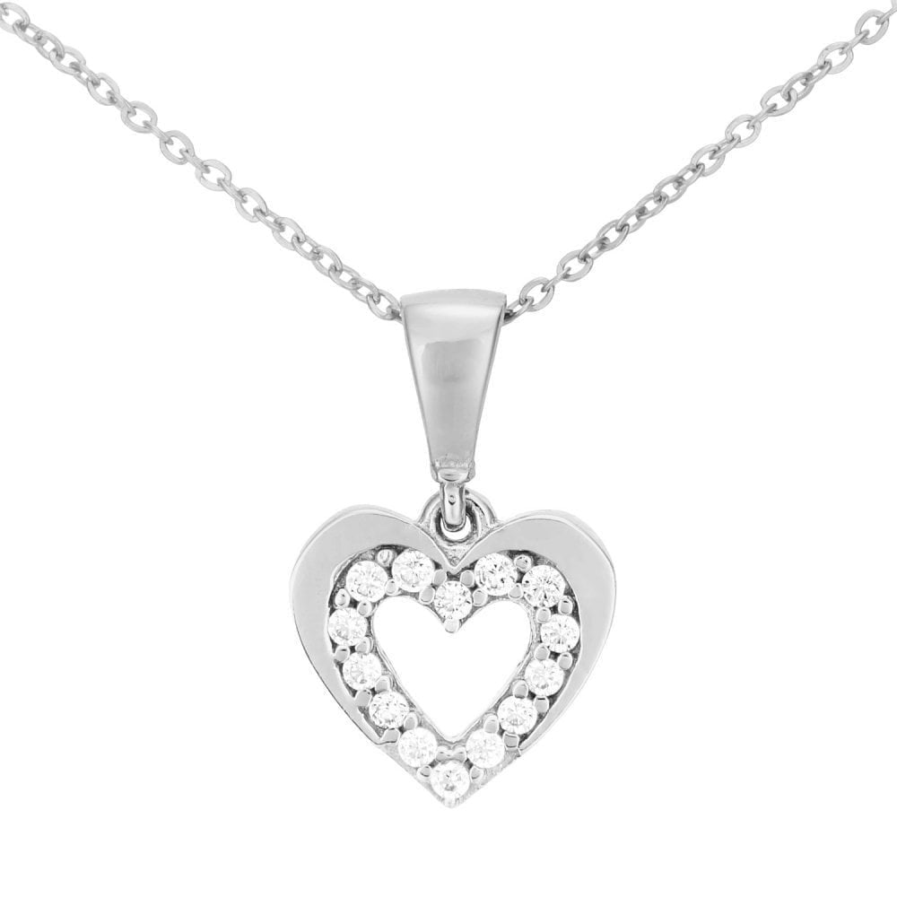 9ct White Gold Double Heart Pendant Necklace - Samuel Perry