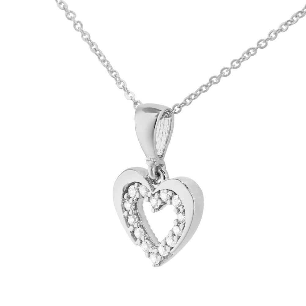 9ct White Gold Double Heart Pendant Necklace - Samuel Perry