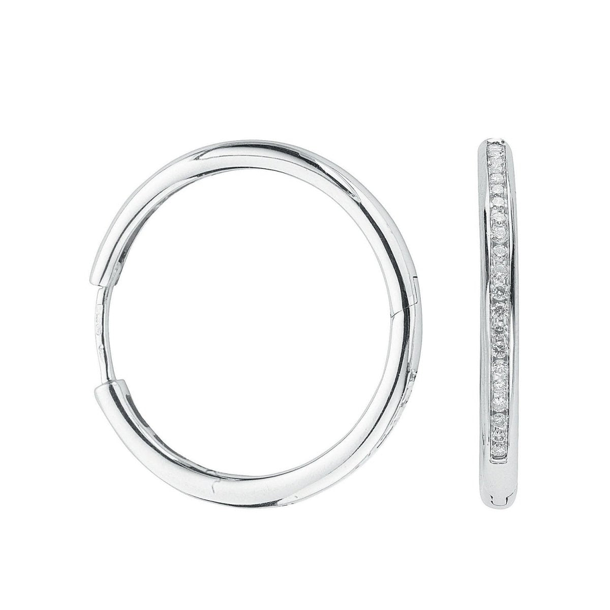 9ct White Gold Elegant Diamond Hoop Earrings - Samuel Perry