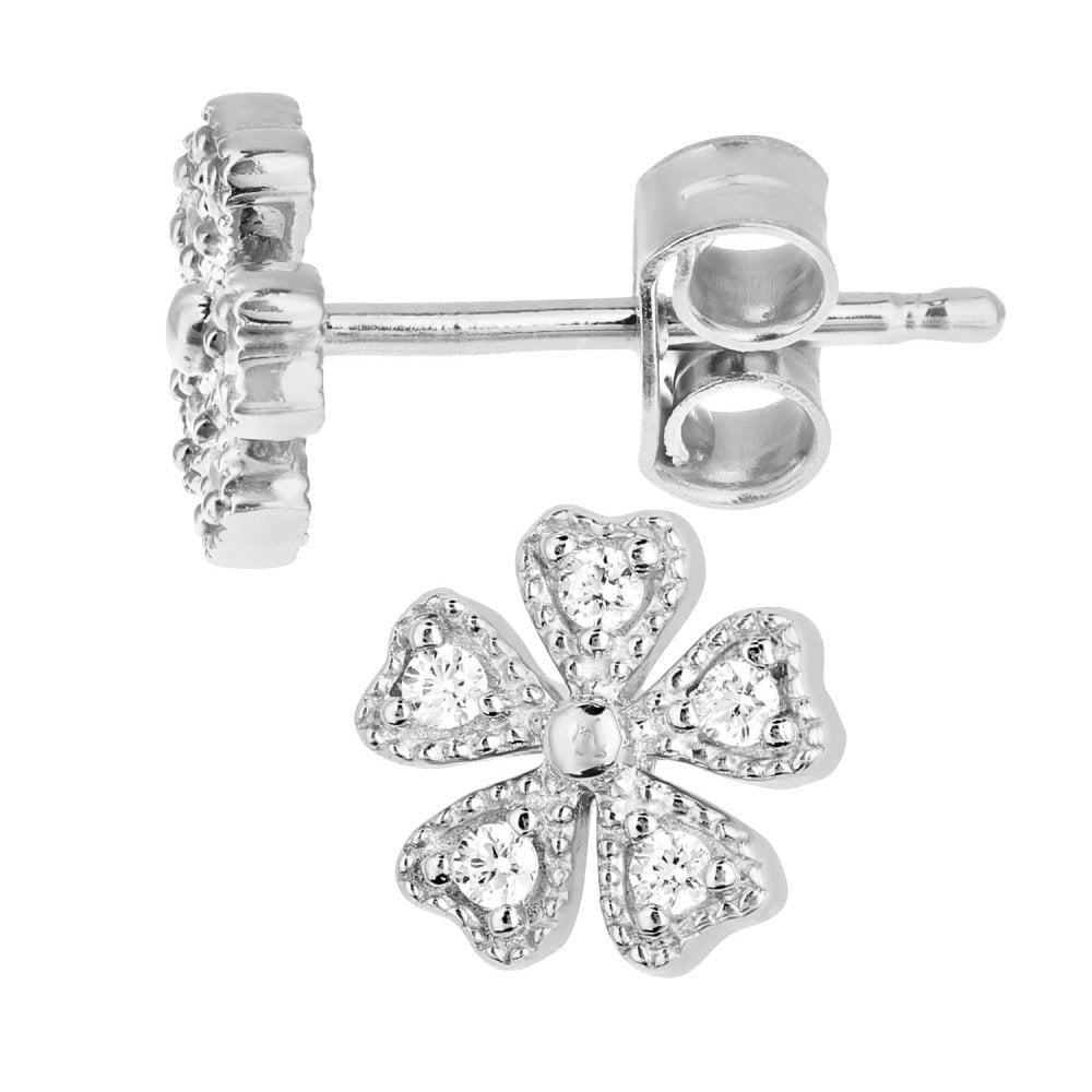 9ct White Gold Flower Stud Earrings - Samuel Perry