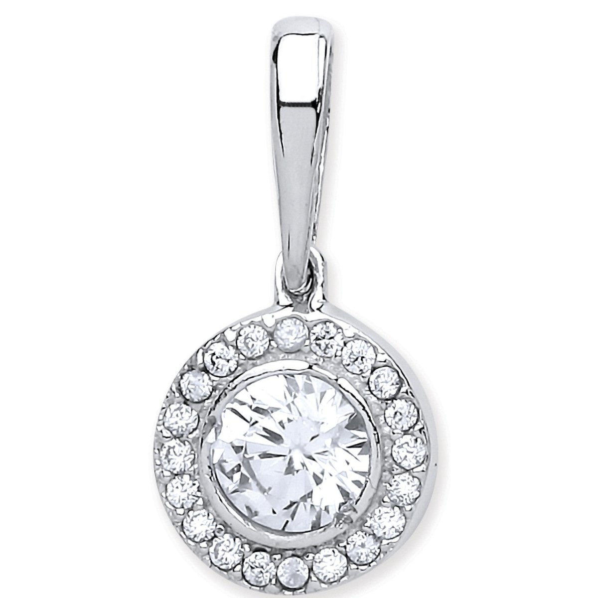 9ct White Gold Halo Style CZ Necklace - Samuel Perry