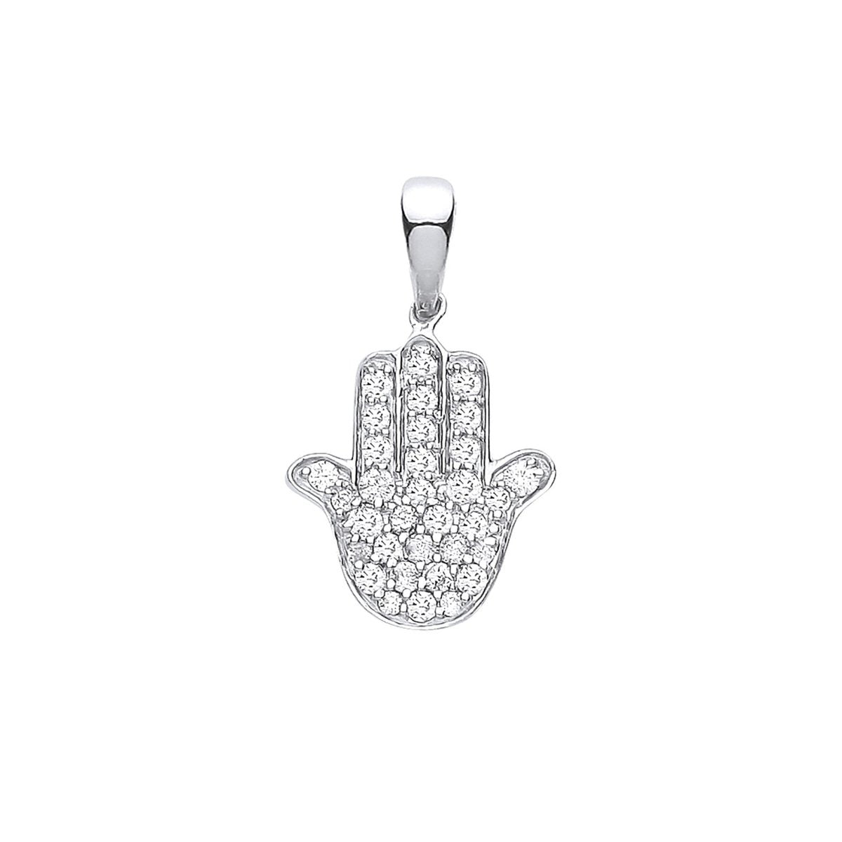 9ct White Gold Hamsa Pendant – 0.18ct Brilliant Diamond - Samuel Perry