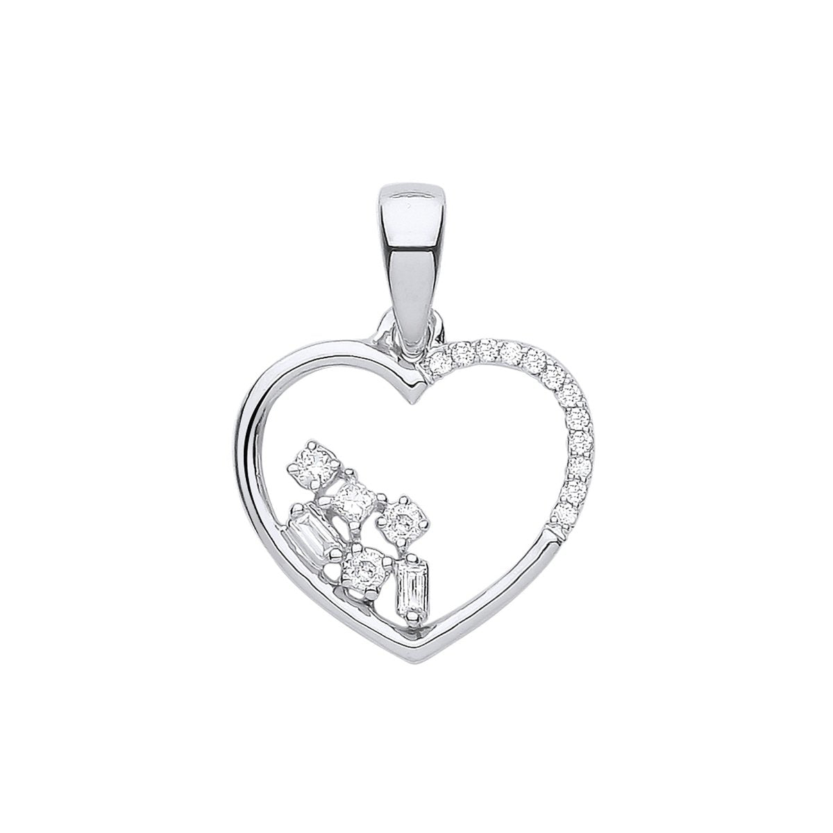 9ct White Gold Heart Pendant – 0.10ct Brilliant Diamond - Samuel Perry
