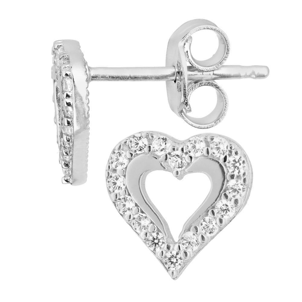 9ct White Gold Heart Shape Stud Earrings - Samuel Perry