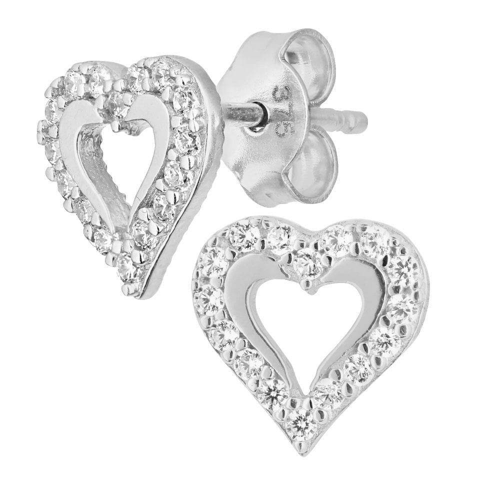 9ct White Gold Heart Shape Stud Earrings - Samuel Perry