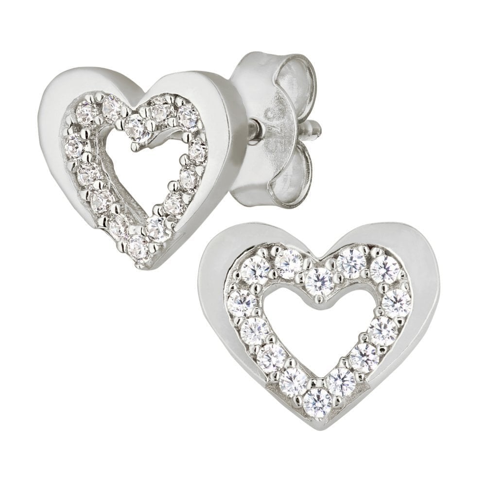 9ct White Gold Heart Stud Earrings - Samuel Perry