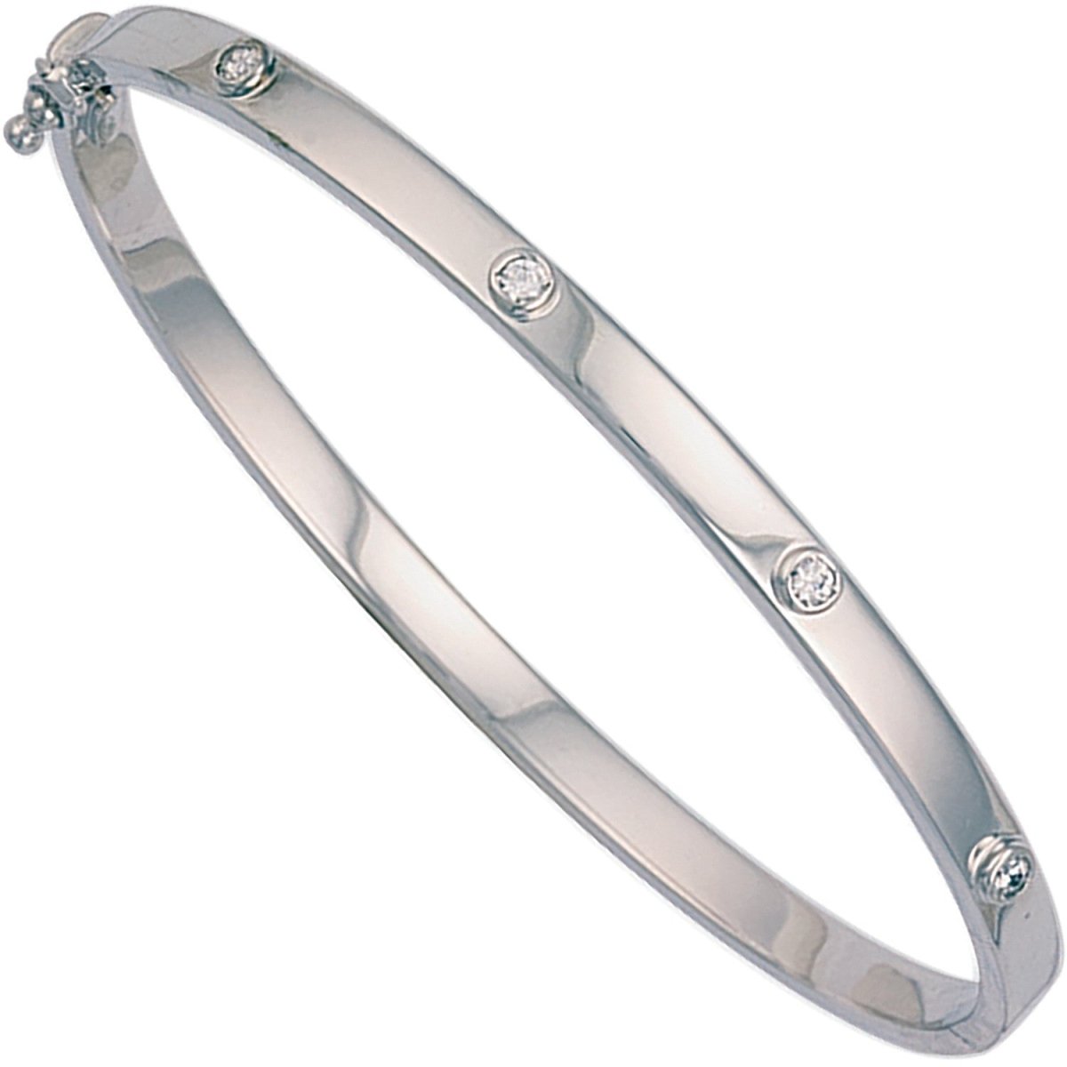 9ct White Gold Hollow CZ Oval Bangle – Elegant & Sparkling - Samuel Perry