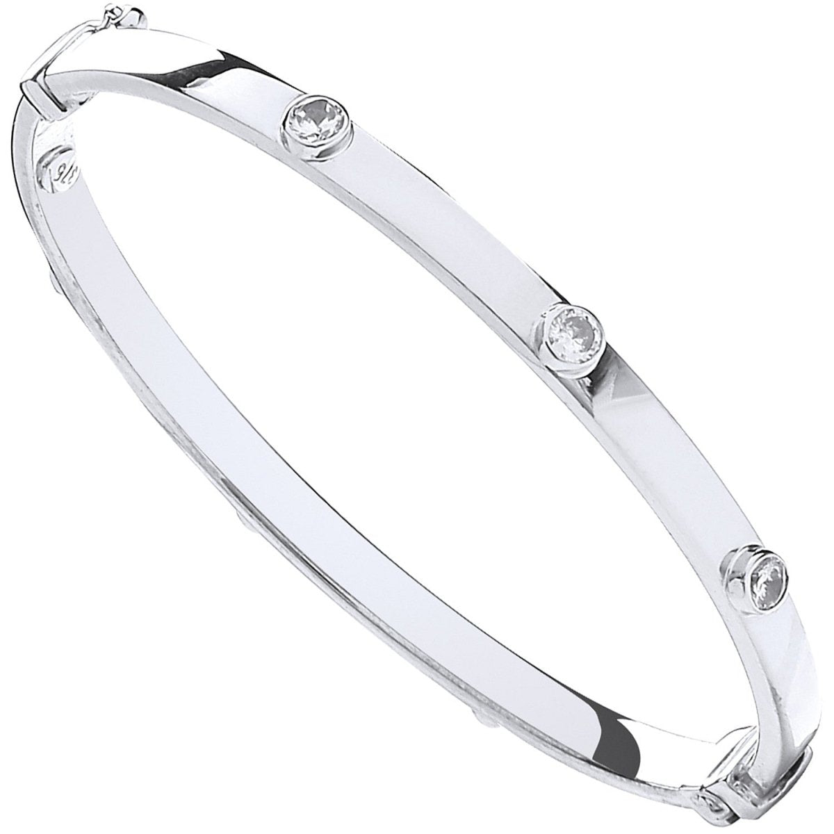 9ct White Gold Hollow Oval Baby CZ Bangle – Elegant & Lightweight - Samuel Perry