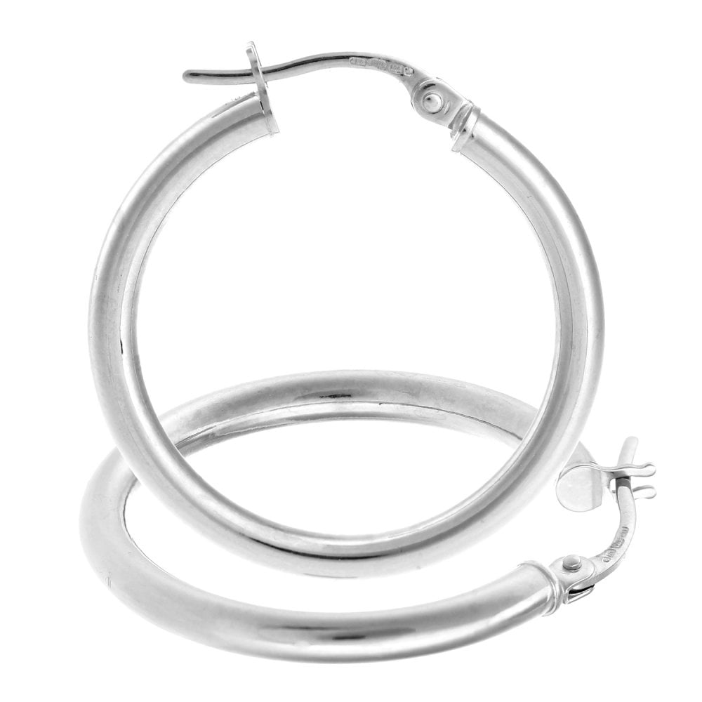 9ct White Gold Hoop Earrings - Samuel Perry