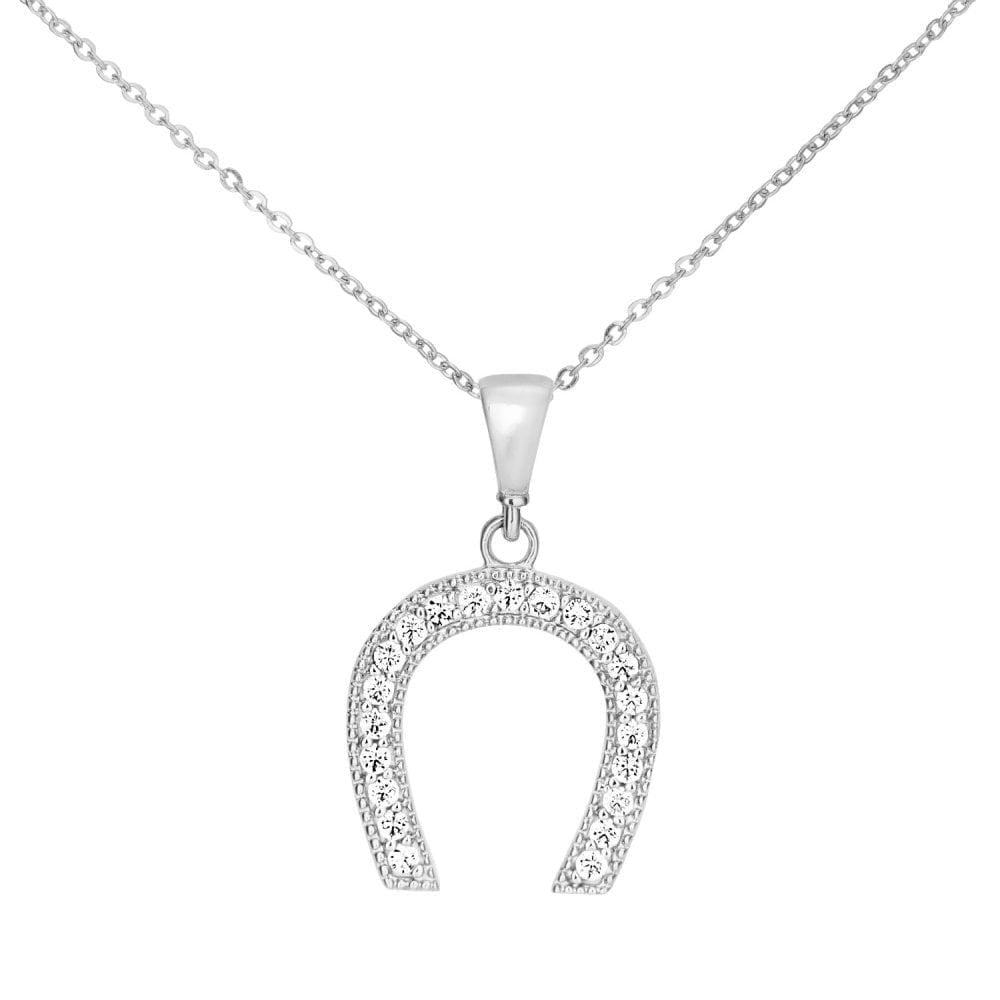 9ct White Gold Horseshoe Pendant Necklace - Samuel Perry