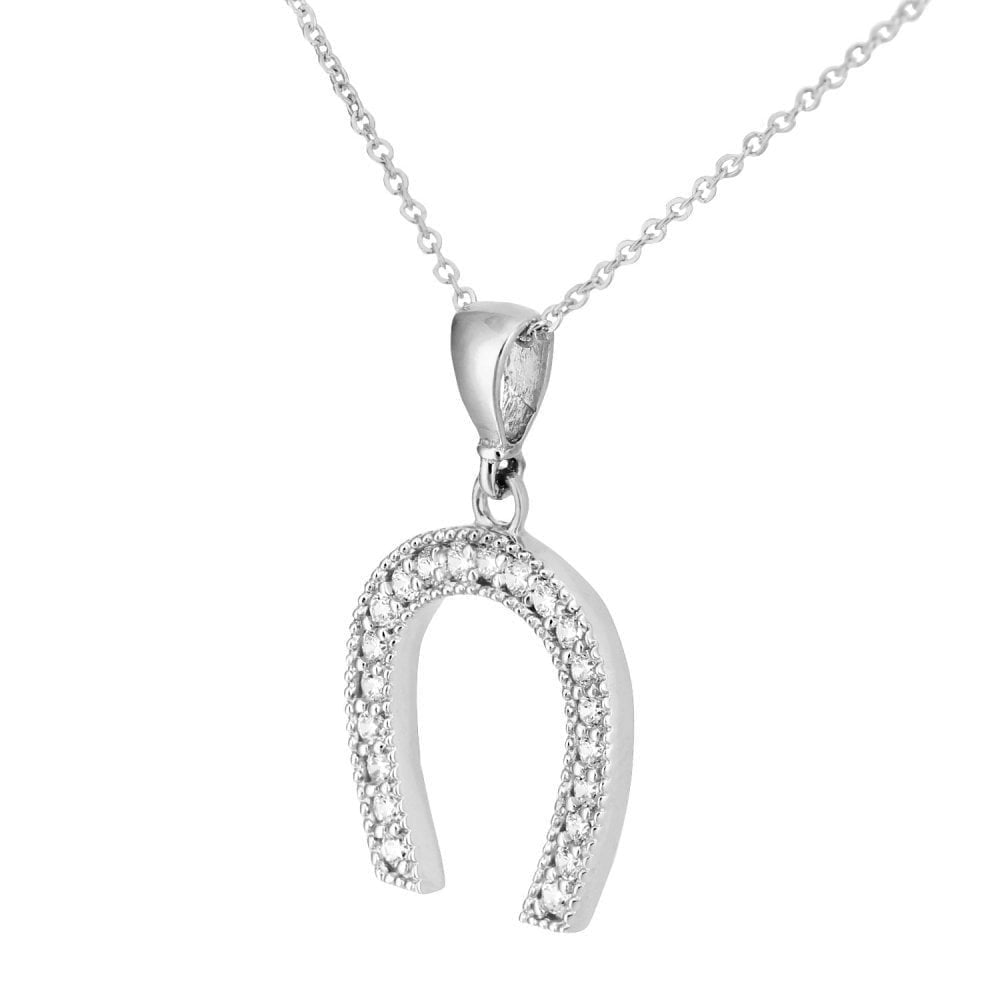 9ct White Gold Horseshoe Pendant Necklace - Samuel Perry