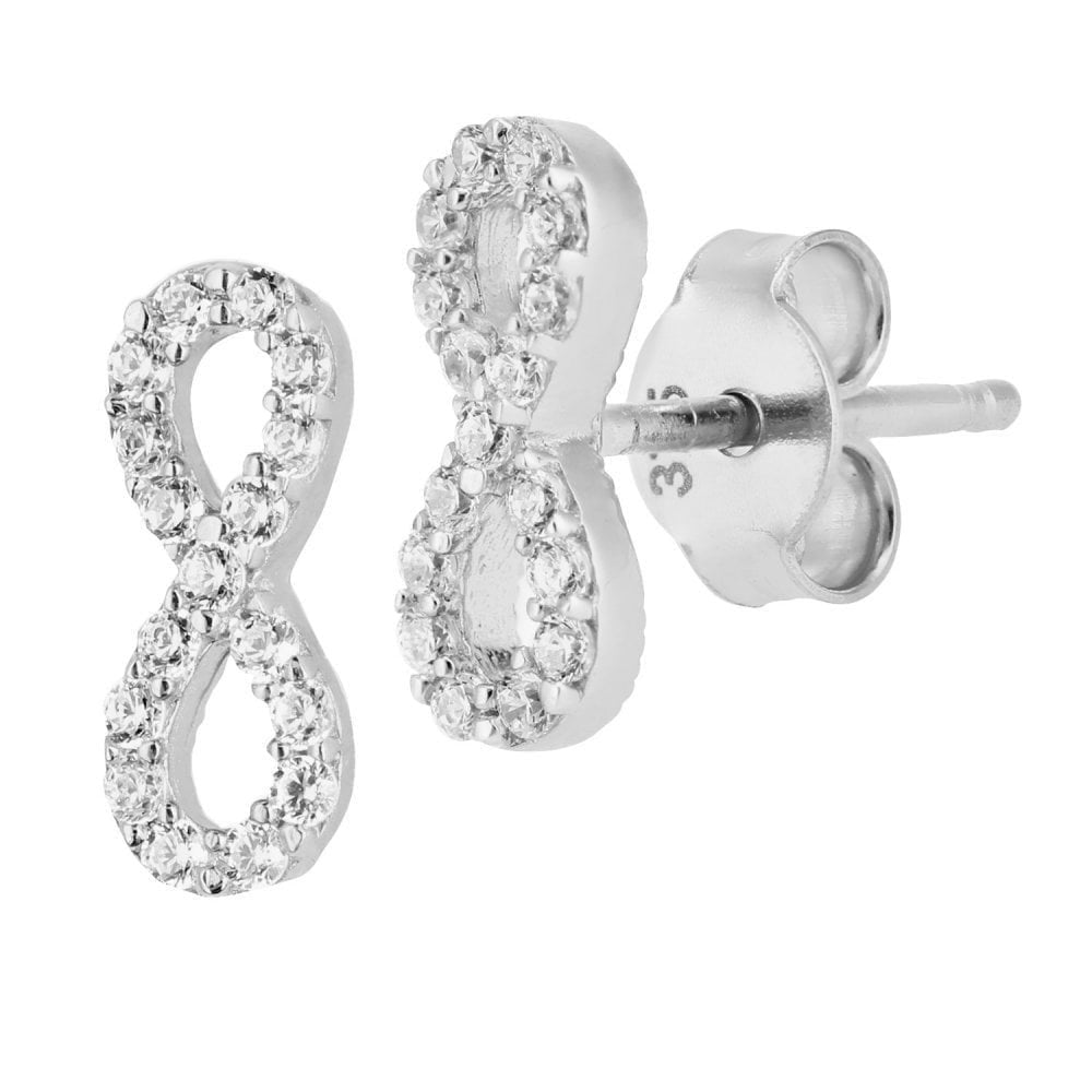 9ct White Gold Infinity Stud Earrings - Samuel Perry