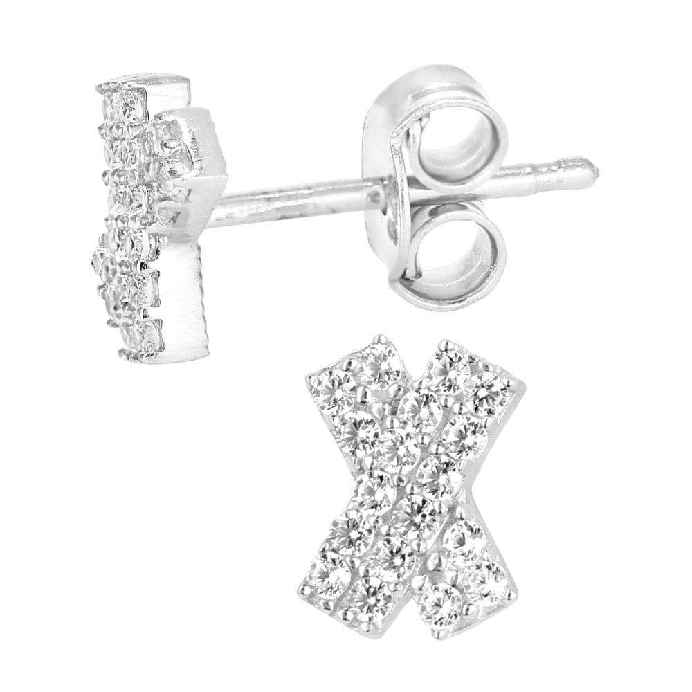 9ct White Gold Kiss Stud Earrings - Samuel Perry
