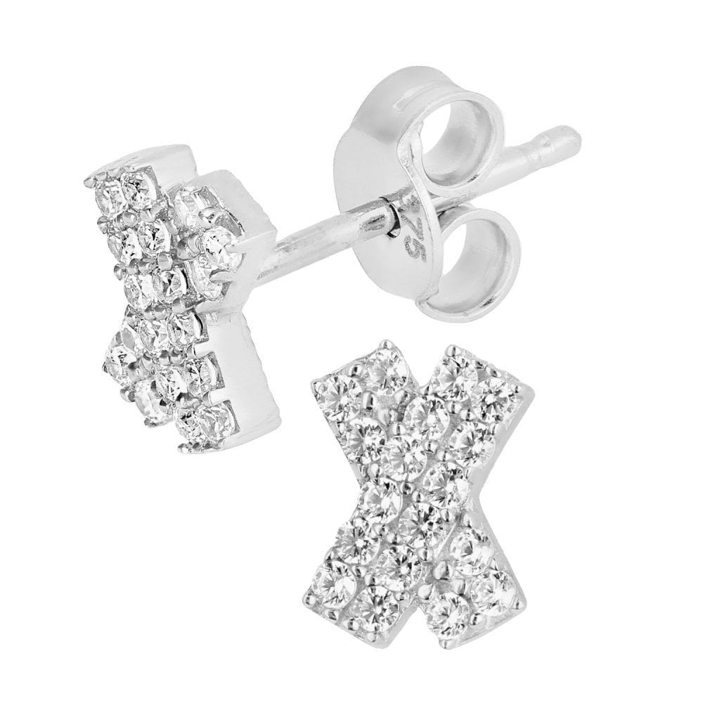 9ct White Gold Kiss Stud Earrings - Samuel Perry