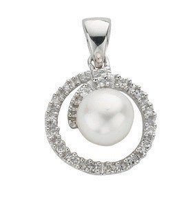 9ct White Gold Pearl & Diamond Pendant - Samuel Perry