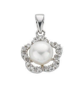 9ct White Gold Pearl & Diamond Pendant - Samuel Perry