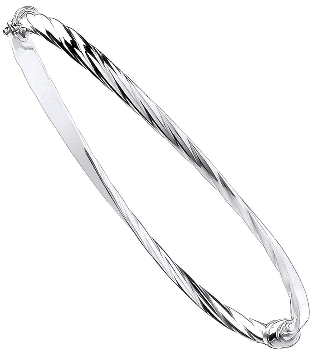 9ct White Gold Plain & Twisted 4mm Twist Bangle – Refined Luxury - Samuel Perry